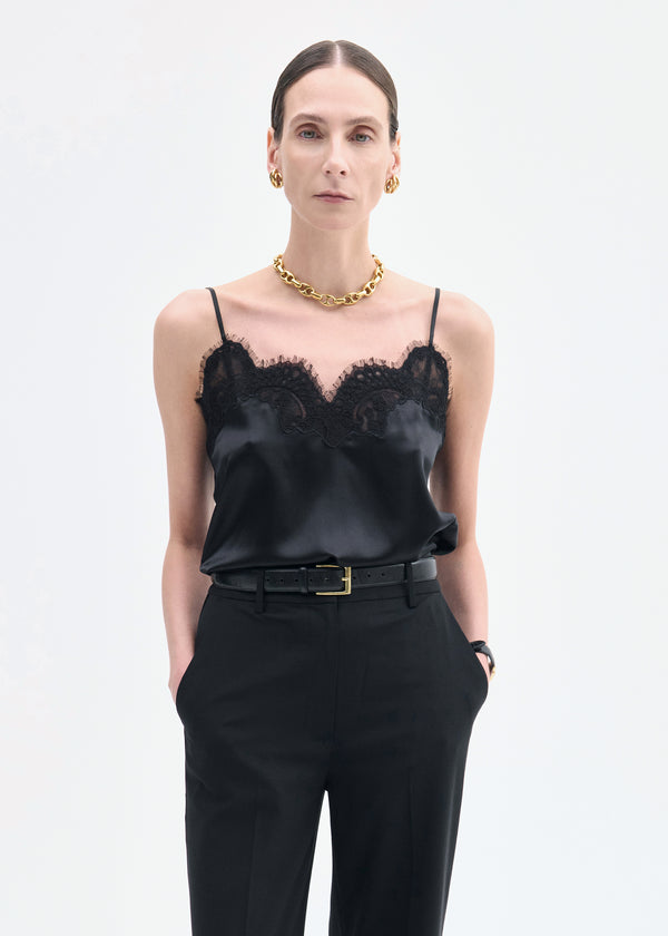 co Lace Camisole in Silk Satin Black
