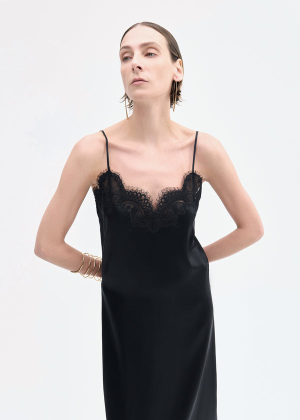 Co Lace Slip Dress In Silk Black