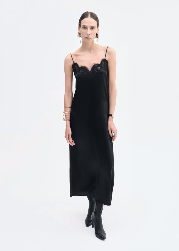 co Lace Slip Dress in Silk Black