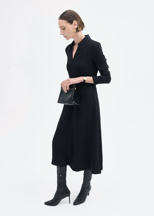 Co Long Sleeve Shirt Dress In Crepe Black