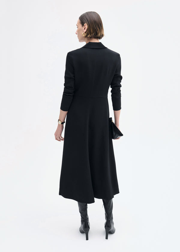 Co Long Sleeve Shirt Dress In Crepe Black