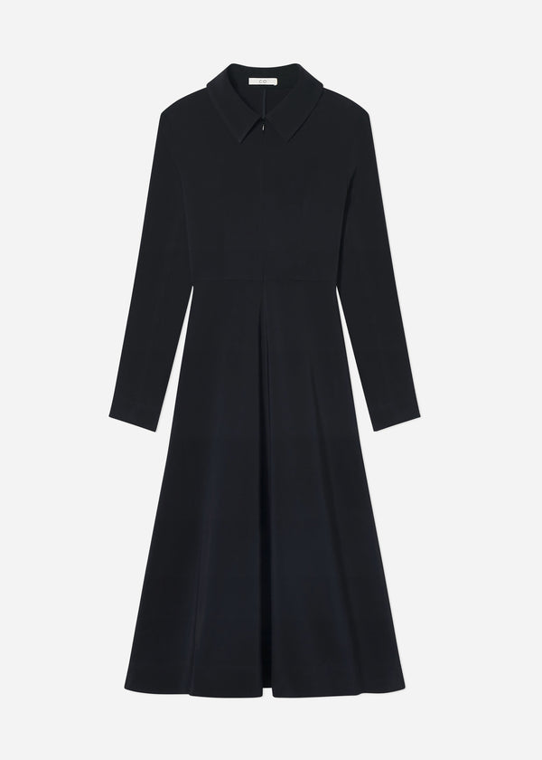 Co Long Sleeve Shirt Dress In Crepe Black