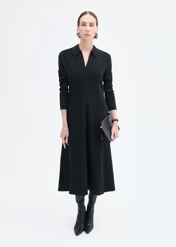 co Long Sleeve Shirt Dress in Crepe Black