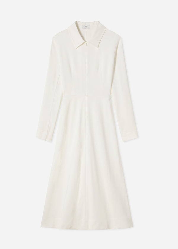 Co Long Sleeve Shirt Dress In Crepe Ivory