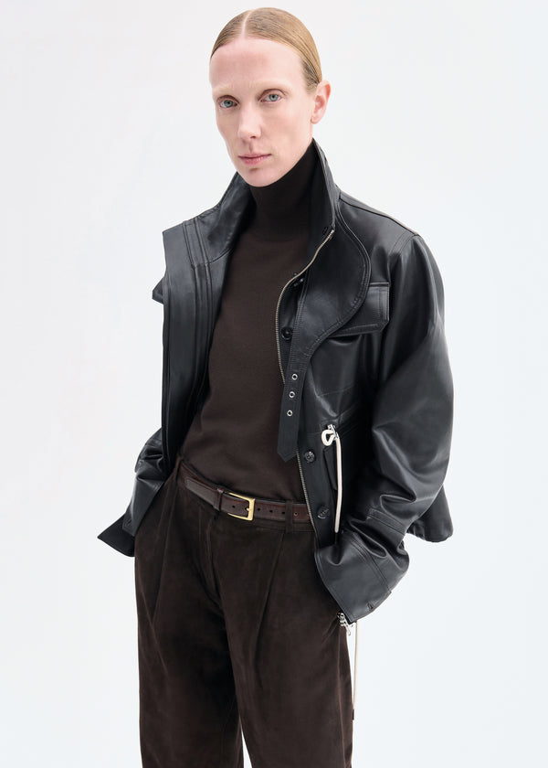 co Military Jacket in Leather Chocolate