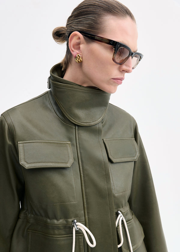 Co Military Jacket In Leather Olive