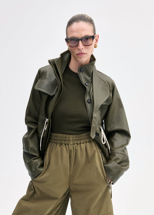 co Military Jacket in Leather Olive