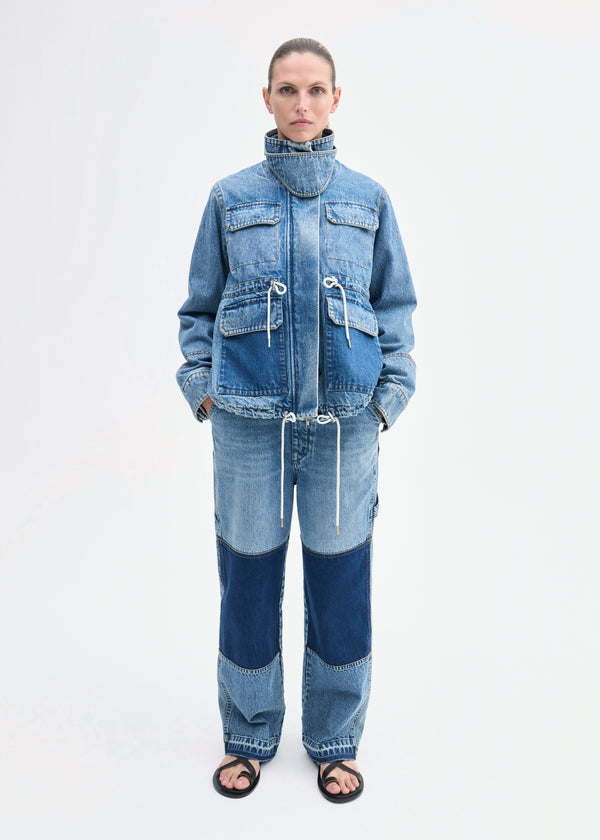 Co Military Jacket In Patch Work Denim Indigo