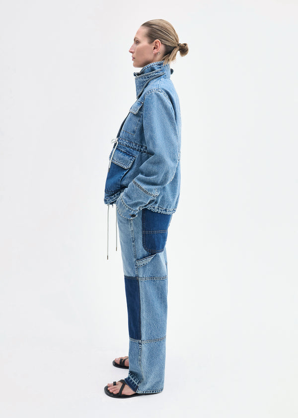 Co Military Jacket In Patch Work Denim Indigo