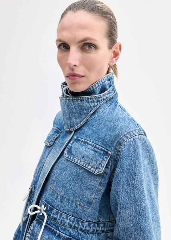 Co Military Jacket In Patch Work Denim Indigo