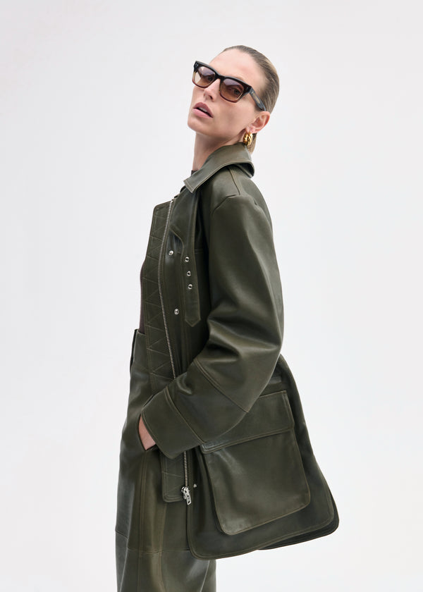 Co Oversized Field Jacket In Leather Olive