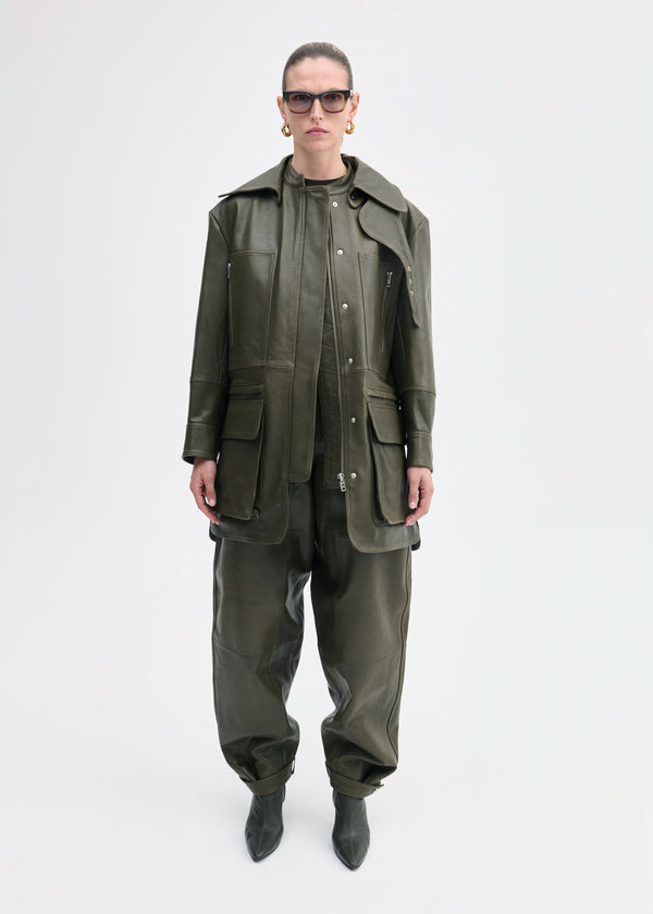 Co Oversized Field Jacket In Leather Olive