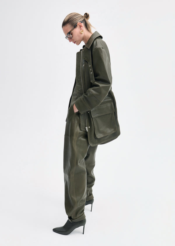 co Oversized Field Jacket in Leather Olive