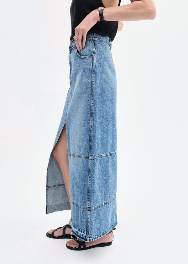 Co Patchwork Maxi Skirt In Denim Indigo