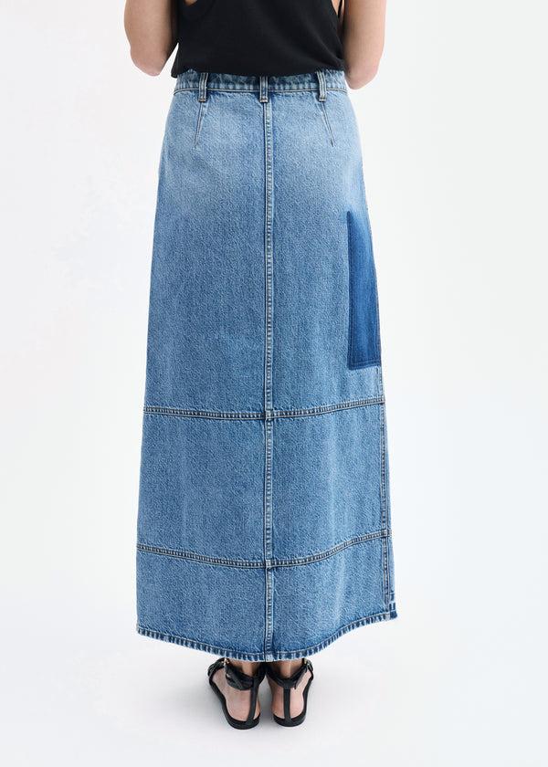 Co Patchwork Maxi Skirt In Denim Indigo