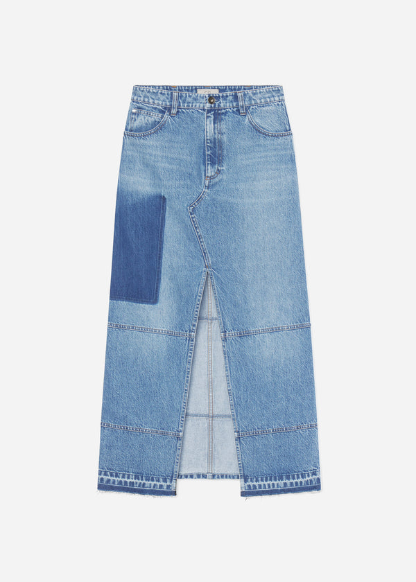 Co Patchwork Maxi Skirt In Denim Indigo