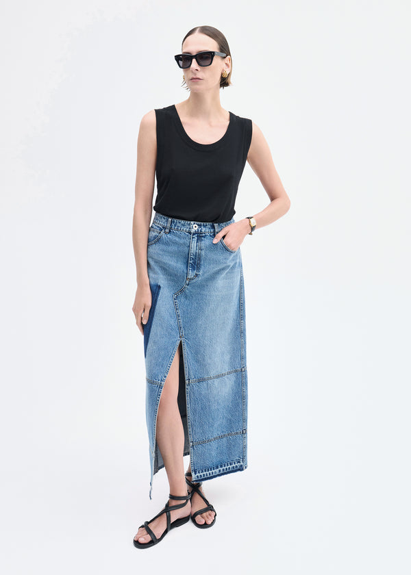 co Patchwork Maxi Skirt in Denim Indigo