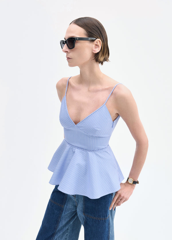 Co Peplum Camisole In Striped Poplin Blue Multi