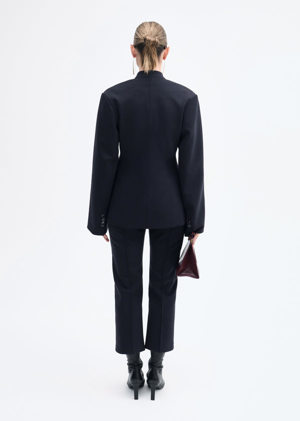 Co Sculptural Collarless Blazer In Scuba Black