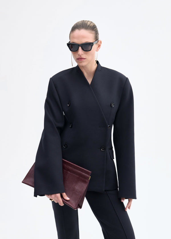 Co Sculptural Collarless Blazer In Scuba Black