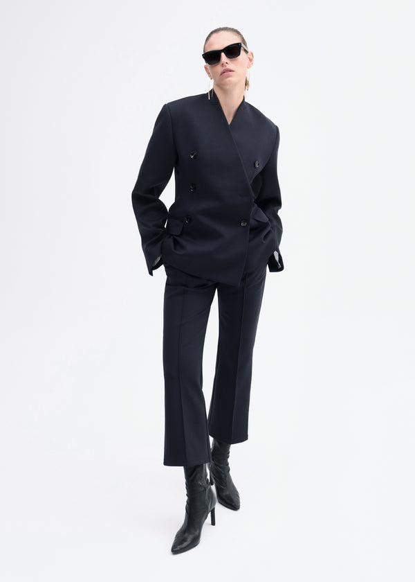 co Sculptural Collarless Blazer in Scuba Black