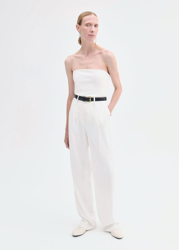 co Strapless Bustier Top in Crepe Ivory