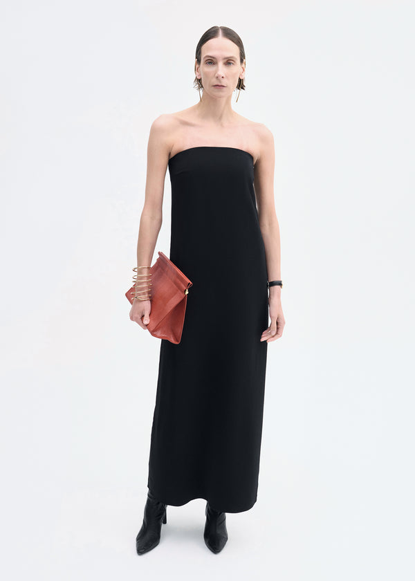 co Strapless Column Dress in Viscose Crepe Black