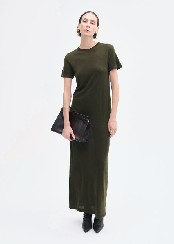 co T-Shirt Dress in Fine Cashmere Olive