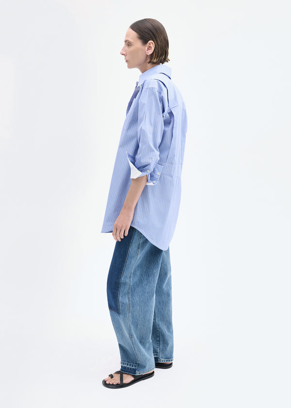 Co Tunic Button Down Shirt In Cotton Blue Multi