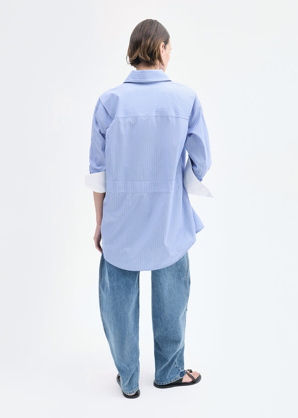 Co Tunic Button Down Shirt In Cotton Blue Multi