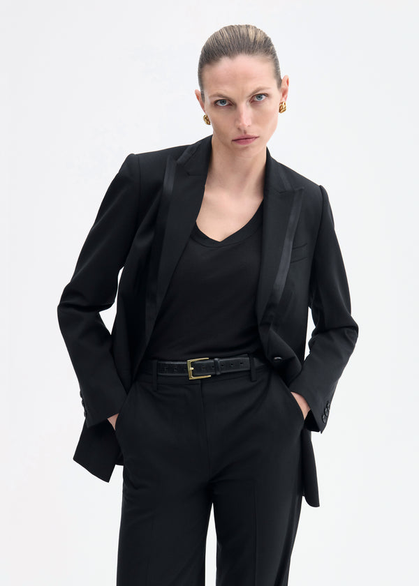 co Tuxedo Jacket in Wool and Silk Black