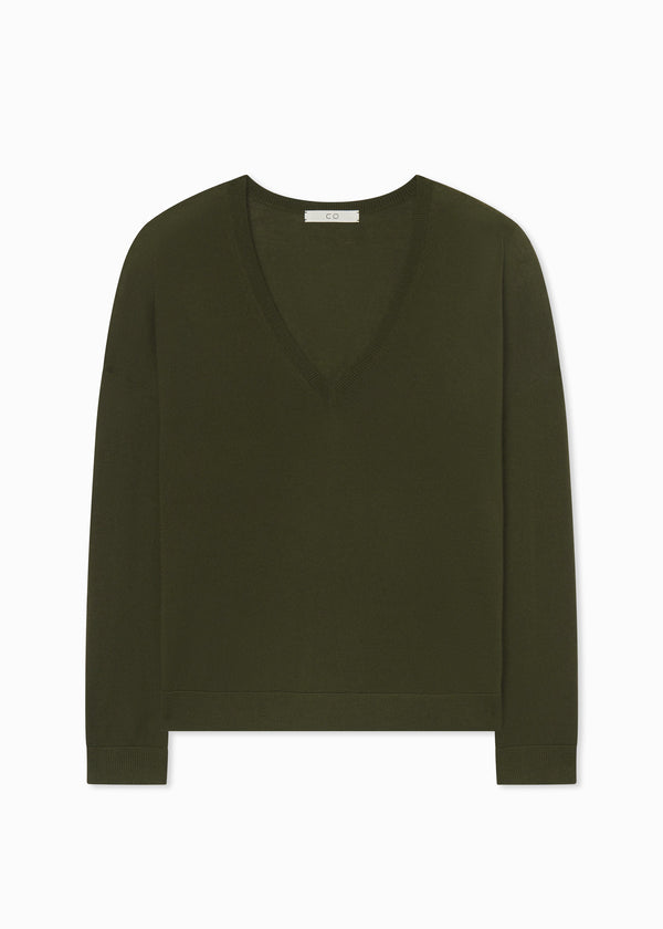 Co V-Neck Sweater In Fine Cashmere Olive