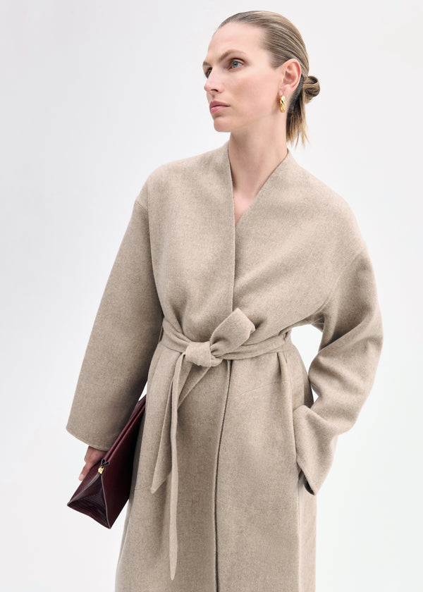 Co Wrap Coat In Double Faced Wool Cashmere Taupe