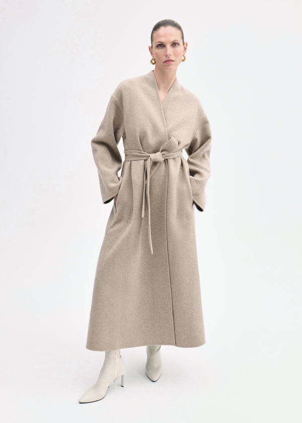 co Wrap Coat in Double Faced Wool Cashmere Taupe