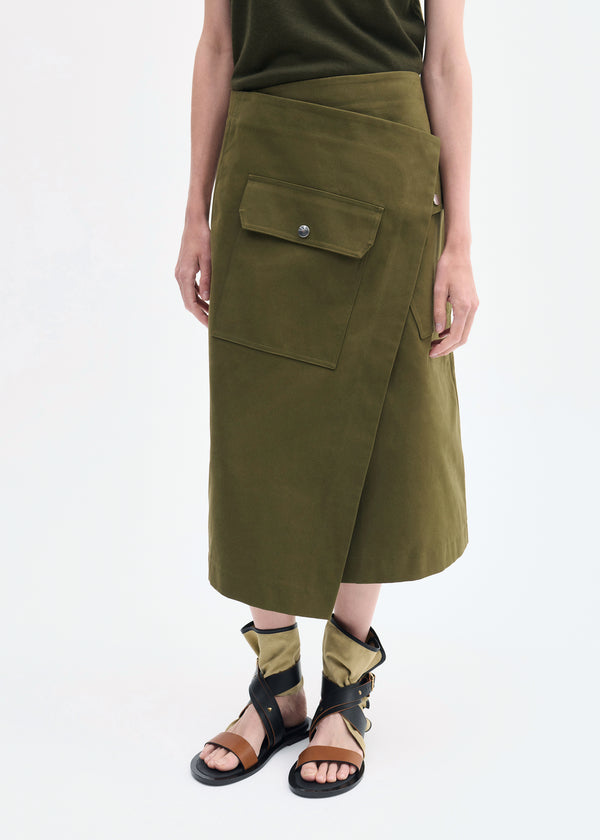 Co Wrap Skirt In Brushed Cotton Olive