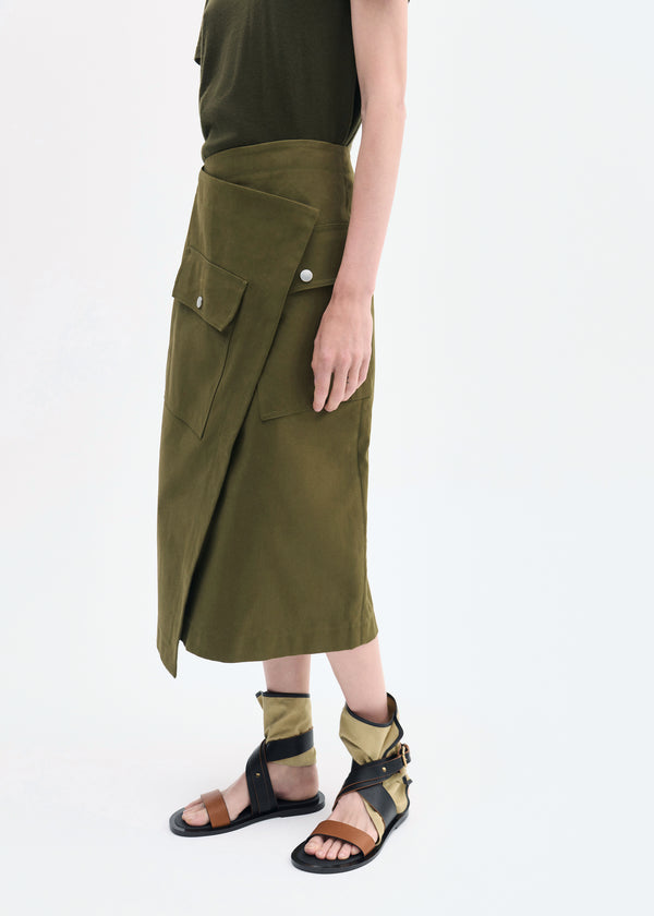 Co Wrap Skirt In Brushed Cotton Olive