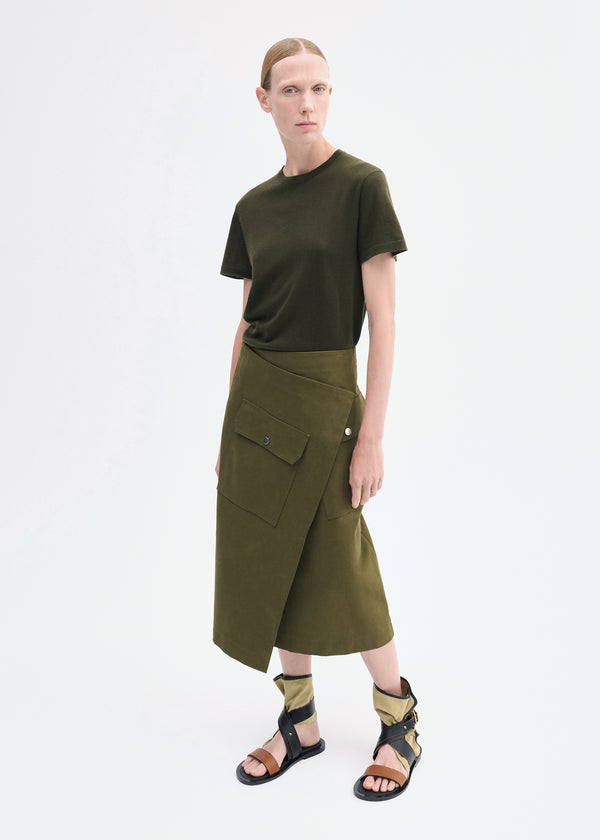 co Wrap Skirt in Brushed Cotton Olive