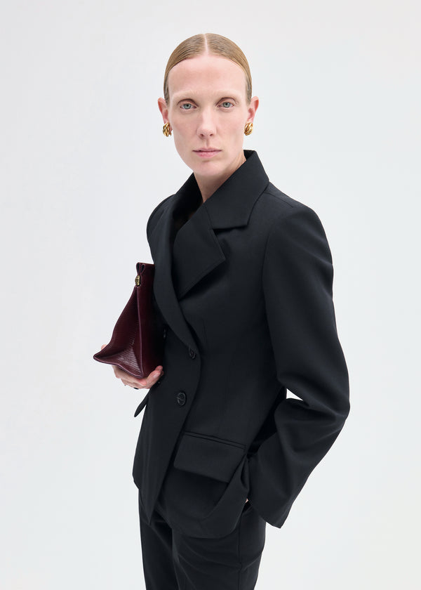 Co Double Breasted Fitted Blazer In Virgin Wool Black