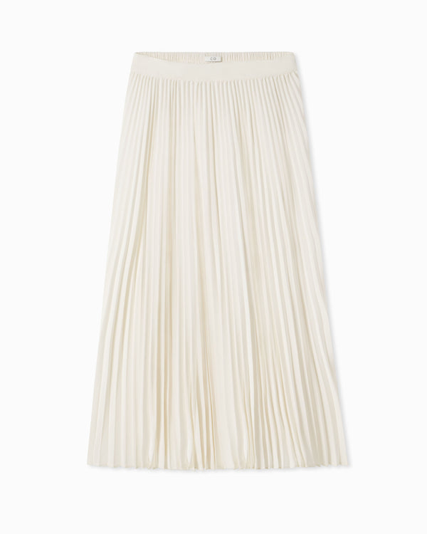 Co Pleated Elastic Waist Skirt In Stretch Crepe Ivory