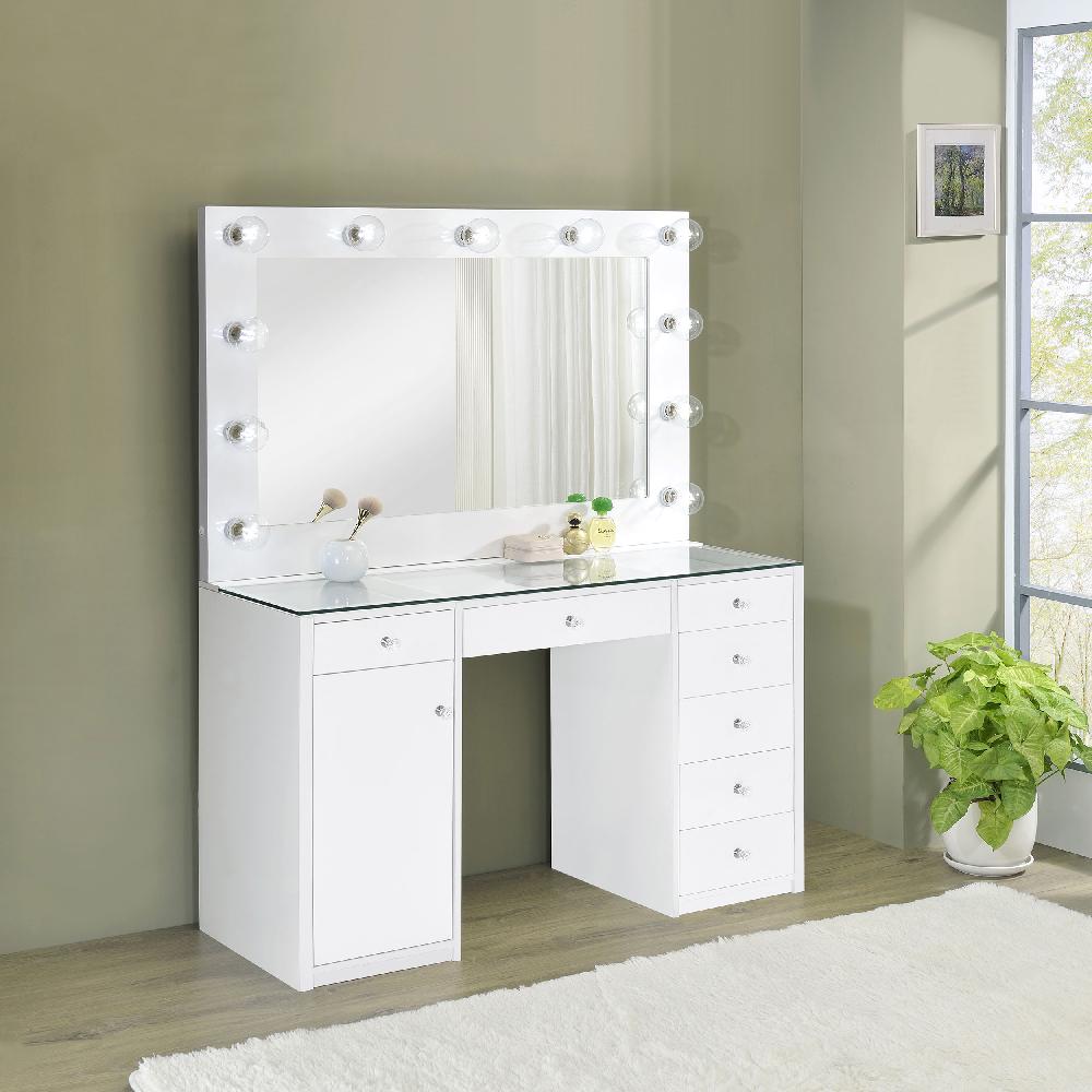 Coaster Acena 7-drawer Vanity Set With Lighting White High Gloss
