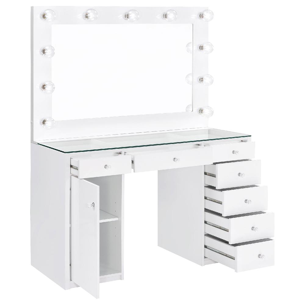 Coaster Acena 7-drawer Vanity Set With Lighting White High Gloss