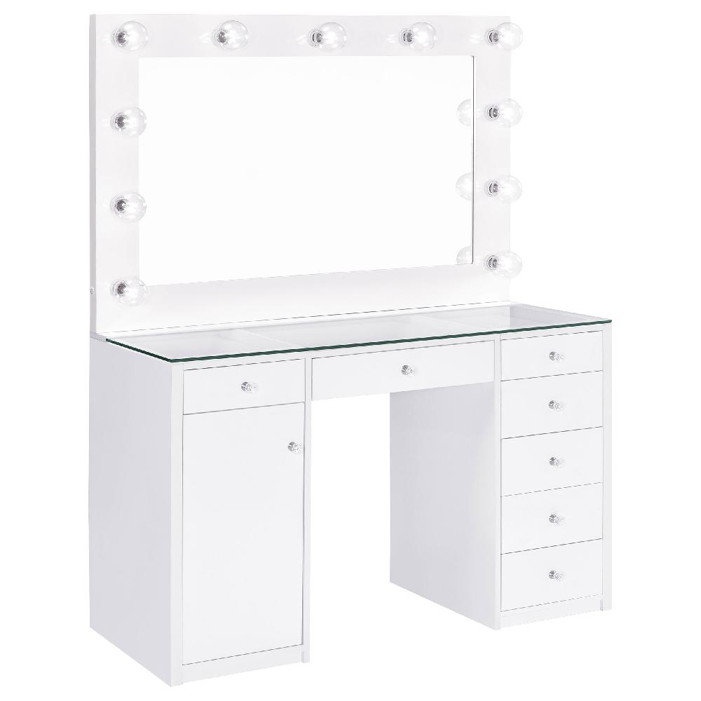 coaster Acena 7-drawer Vanity Set with Lighting White High Gloss