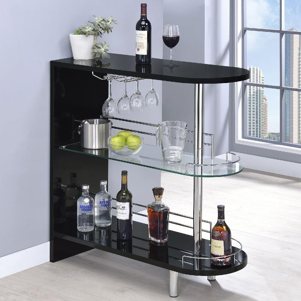 Coaster Adolfo Rectangular 2-tier Home Bar Table Black High Gloss