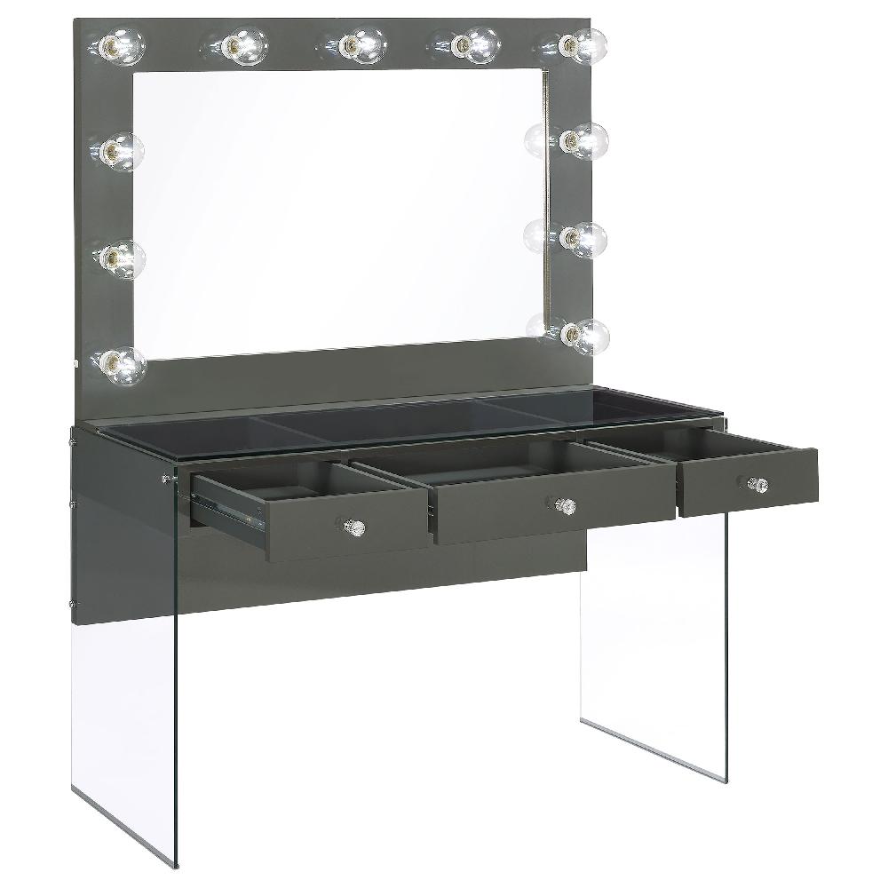Coaster Afshan 3-drawer Vanity Set With Lighting Grey High Gloss