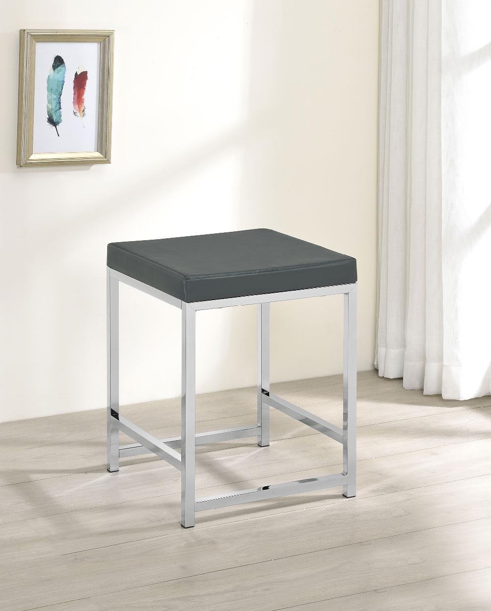 Coaster Afshan Upholstered Square Padded Vanity Stool Chrome