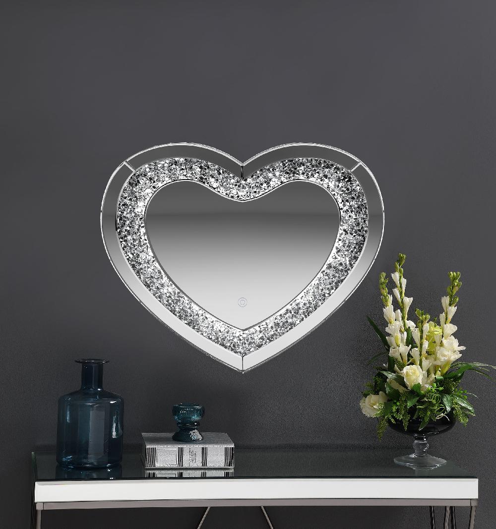 Coaster Aiko 36 X 30 Inch Heart Shaped LED Light Wall Mirror Silver