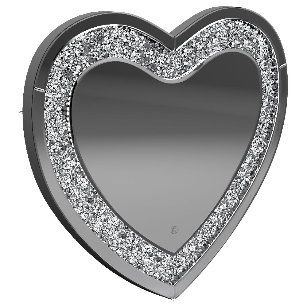 coaster Aiko 36 x 30 Inch Heart Shaped LED Light Wall Mirror Silver