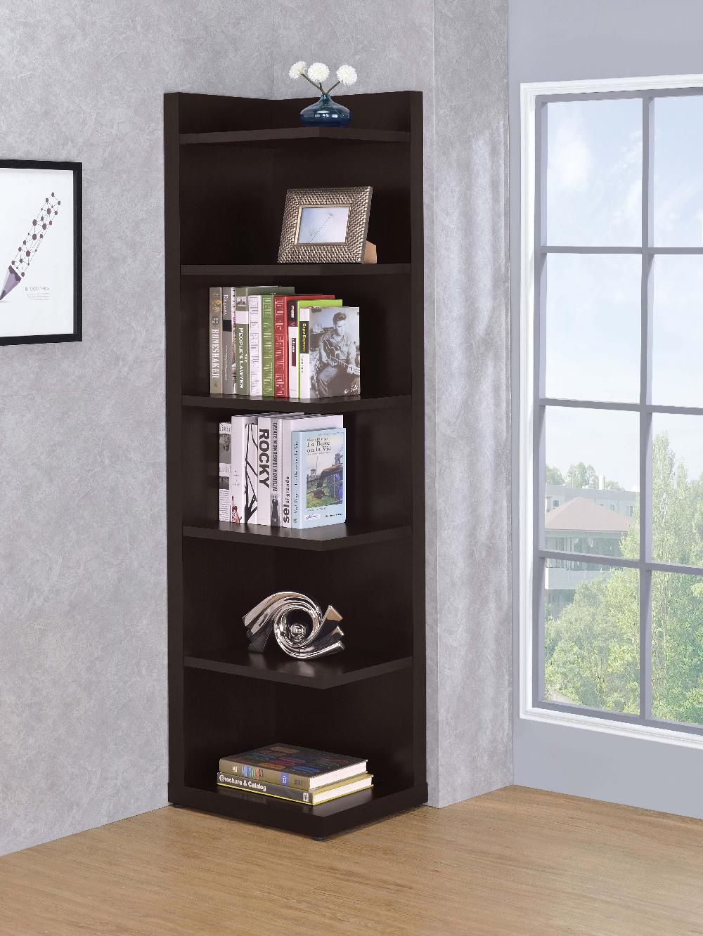 Coaster Alder 71-inch 6-shelf Corner Bookcase Cappuccino
