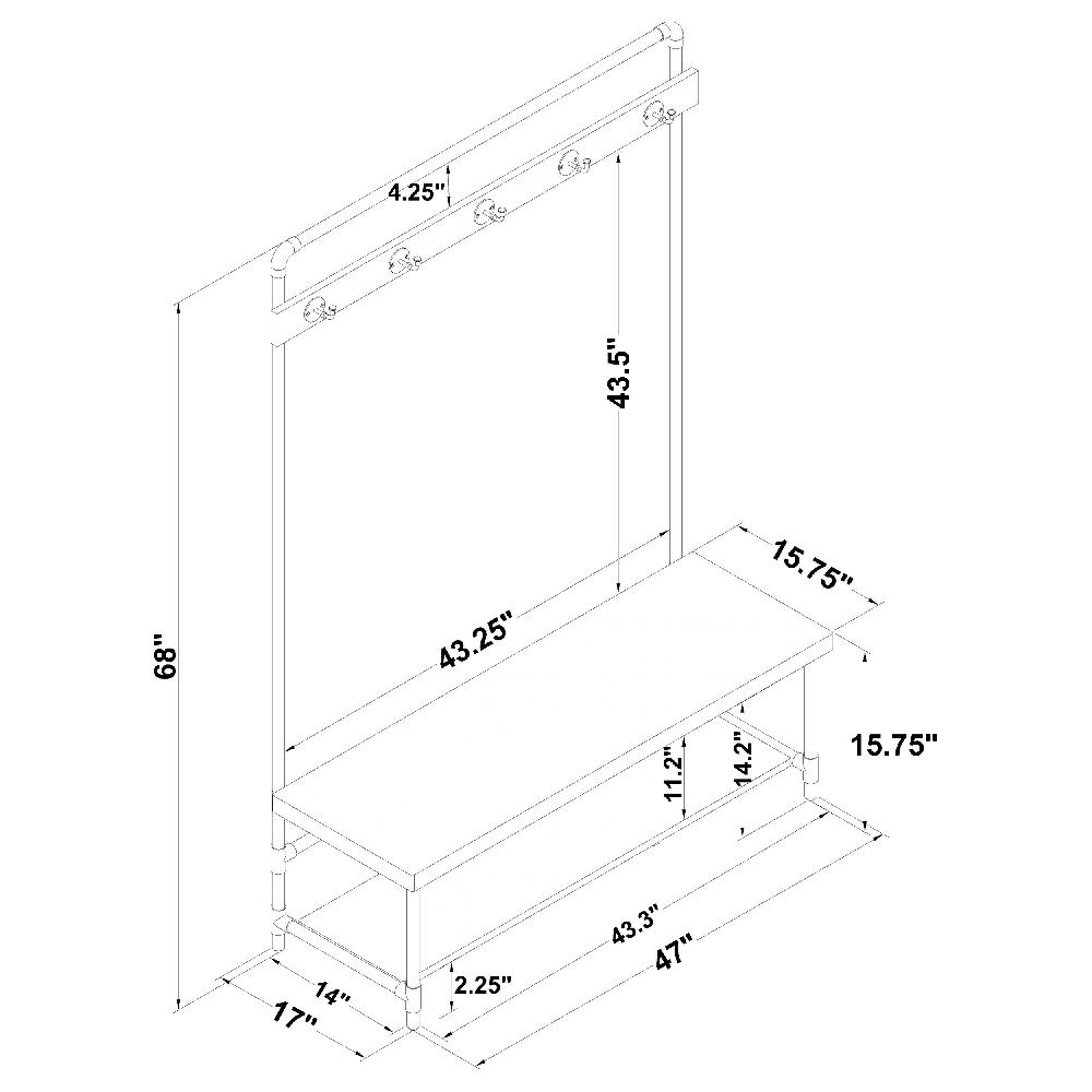 Coaster Alise 5 Hook Coat Rack Hall Tree With Shoe Bench Chestnut