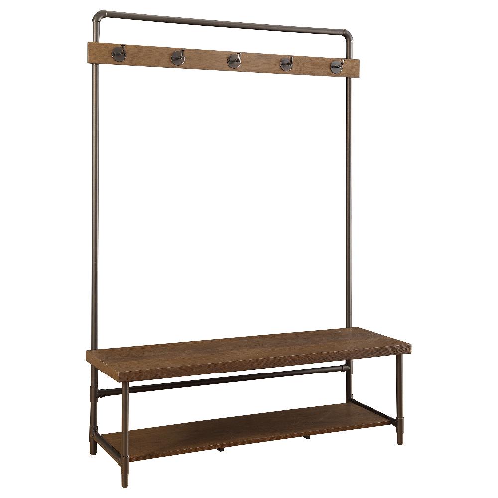 coaster Alise 5 Hook Coat Rack Hall Tree with Shoe Bench Chestnut